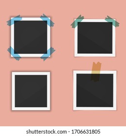 Photo frame. Square frame template with shadows isolated on peach background. Vector illustration