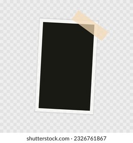 Photo frame with sticky tape, scotch tape, adhesive tape. Template, blank for photo. Vector illustration