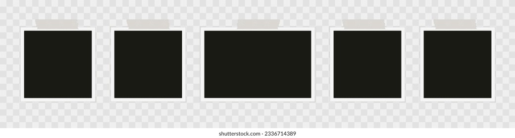 Photo frame with sticky tape, scotch tape, adhesive tape. Template, blank for photo. Vector illustration