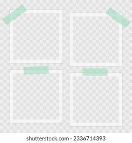 Photo frame with sticky tape, scotch tape, adhesive tape. Template, blank for photo. Vector illustration