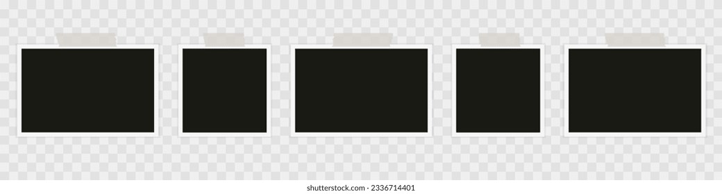 Photo frame with sticky tape, scotch tape, adhesive tape. Template, blank for photo. Vector illustration