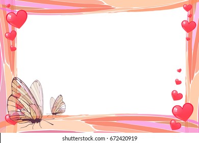 Photo frame summer. Vector illustration for your design. Mosaic elements and butterflies with hearts. Horizontal sheet orientation