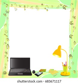 Photo frame with symbols. Computer and smart phone. Illustration for your design. Square orientation of the sheet.