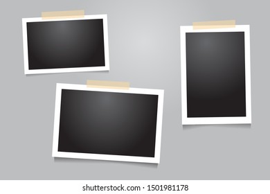 Photo frame Template with adhesive tape, sticky tape Vector illustration