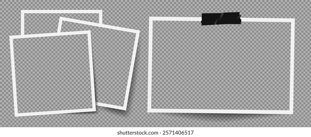 Photo frame template with black tape and vector design. Blank border with white background, perfect for a retro album or collage.