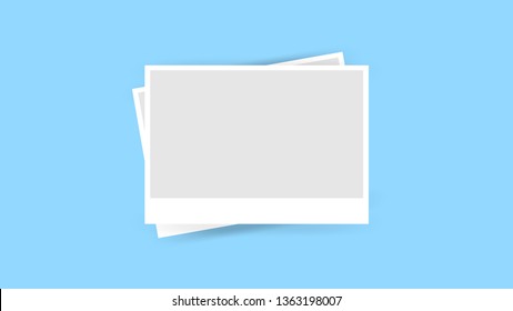 photo frame template isolated on blue background, frames photo collage on blue for banner, simple rectangle frames, picture frame, stack of paper picture frames empty