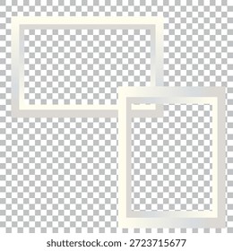 No. Plantilla del marco de la foto en el fondo transparente para la fotografía, scrapbook, recuerdos. Borde de papel en blanco con lugar vacío
