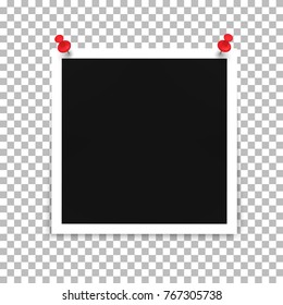 Photo frame template with push pin on a transparent background. Vector illustration