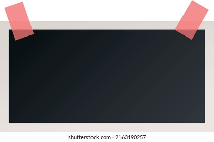 Photo frame template. Realistic square card on tape