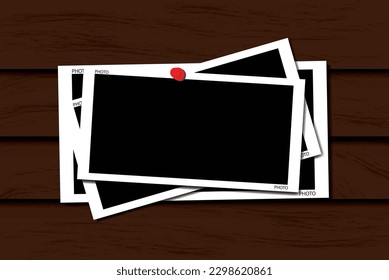 Photo frame template set with shadow on wooden wall background. Vector illustration for your photos or memories. Scrapbook design