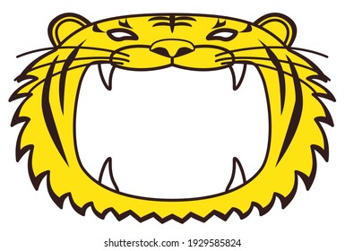 A photo frame of a tiger with a big mouth open.Vector illustration.  Please put a photo, a picture, or a letter in the mouth.