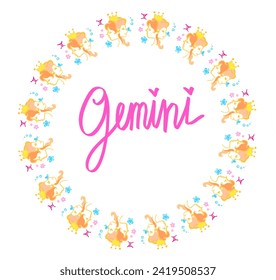 Photo frame used to decorate logos gemini zodiac