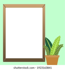 Photo frame vector illustration accompanied by potted plant ornament on green background