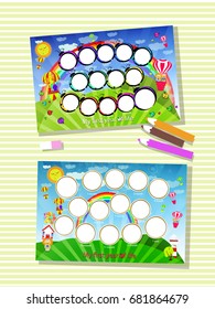 Photo The frame is vertical and horizontally. Illustration for your design. Frame for the baby. Twelve months old baby. Rainbow and sun. With pencils and eraser on the table