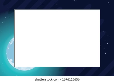 Fotorahmen mit Blick auf Mond und Raum. Ein Leerraum für ein Foto. Vektorillustration.