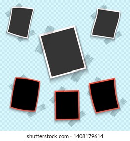 Photo frame. White plastic border on a transparent background. Vector illustration.