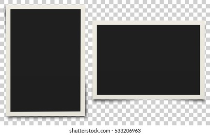 Photo frame. White plastic border on a transparent background. Vector illustration.