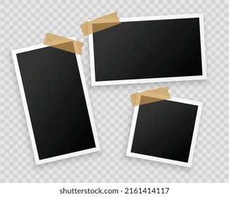 photo frames with adhesive tape on transparent background