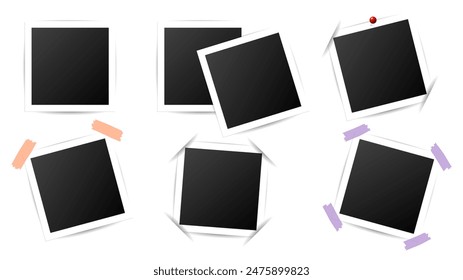 Photo Frames with Adhesive Tape and Pins, Flat Modern design , illustration Vector EPS 10 