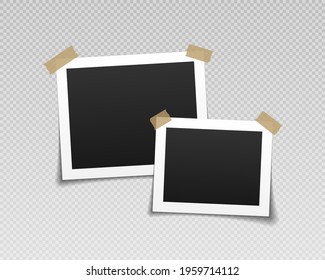 Photo frames with adhesive tape. Vintage empty photos frame with adhesive tapes.