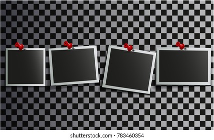 Photo Frames attached with red paper clips. Illustration on Transparent Background