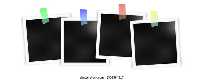 Photo frames batch  mockup glued with color tape . Realistic empty templates. 