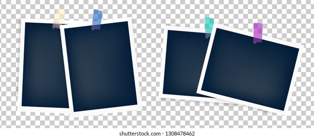 Photo frames batch  mockup glued with color tape . Realistic empty templates. Vector