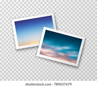 Photo frames with blurred landscapes. Vector photography template. Nostalgia background. Photo picture frame card, landscape memory image illustration
