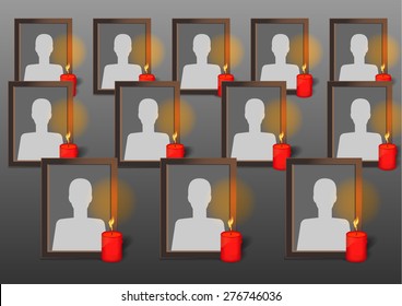 Photo Frames with candles. Vector illustration with photo place for posters and cards