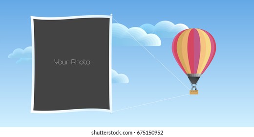 Photo frames collage with fun travel background vector illustration. Insert for photo, image with border