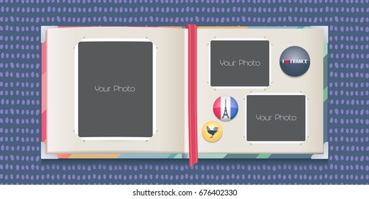 Photo Frames Collage Or Scrapbook With Borders Vector Illustration. Template Design For Travel To France Photo Album