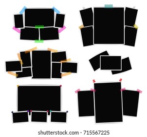 Photo frames collage set on white background. Vector design templates for retro images, photographs, album, cards