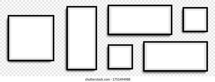 Photo frames. Collection Photo frames, isolated. Template mockup photo frame different shapes. Transparent background. Vector illustration