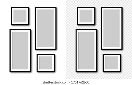 Photo frames. Collection Photo frames, isolated. Template mockup photo frame different shapes. Transparent background. Vector illustration