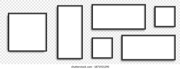 Photo frames. Collection Photo frames, isolated. Template mockup photo frame different shapes. Transparent background. Vector illustration