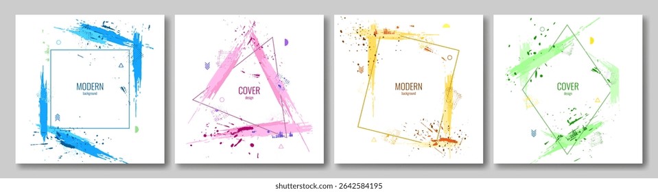 Photo frames collection. Set of hand drawn square frames. Vector grunge overlay. Place for text.