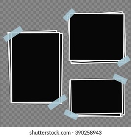 Photo frames composition with tape on transparent background. Vector design template