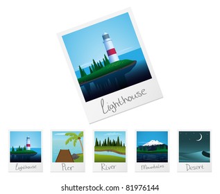 Photo frames with detailed nature landscapes. Set 2. Vector illustration.