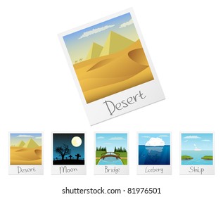 Photo frames with detailed nature landscapes. Set 3. Vector illustration.