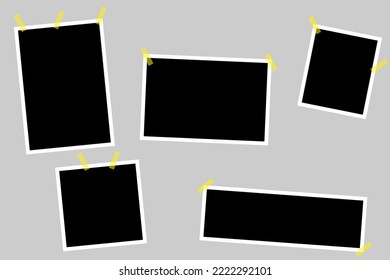 Photo frames fixed with adhesive tape on a transparent background. Photo frame on sticky tape isolated