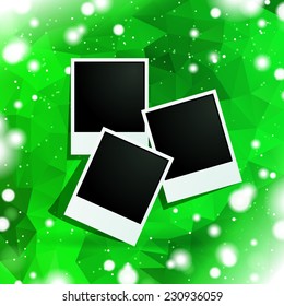 photo frames with green polygonal background 