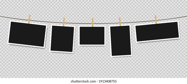 Photo Frames Hanging On Rope Isolated. Vector Illustration EPS 10
