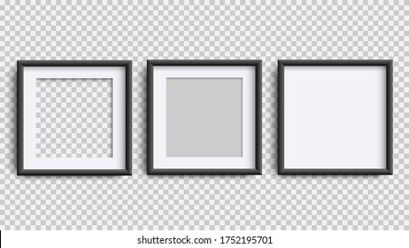 Photo Frames isolated on white, realistic square three black frames mockup, vector set . Empty framing for your design. Vector template for picture, painting, poster, lettering or photo gallery