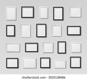 Photo Frames isolated on white. Realistic square black frames, vector set. Blank space for picture, painting, card or photo.
