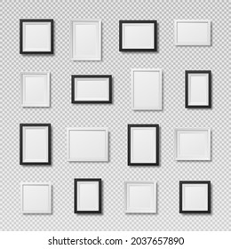 Fotorahmen einzeln auf Weiß. Realistische quadratische schwarze Rahmen, Vektorset. Leerzeichen für Bild, Bild, Karte oder Foto.