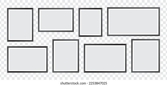 Photo Frames isolated on white background, vector set of black square frames of various sizes. Blank framing for your design.