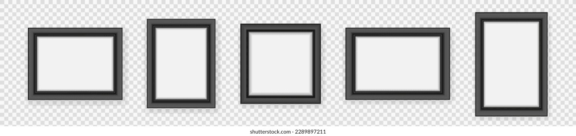 Photo Frames isolated on white, realistic black frames mockup, vector set. Empty framing for your design. Template for picture, painting, poster, lettering or photo gallery