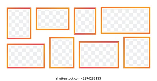 Marcos fotográficos aislados en fondo blanco, conjunto vectorial de cuadros cuadrados anaranjados de varios tamaños. Marco en blanco para su diseño.