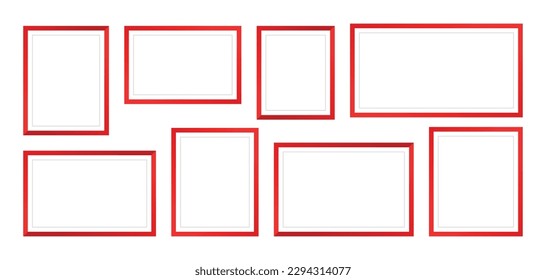 Photo Frames isolated on white background, vector set of red square frames of various sizes. Blank framing for your design.