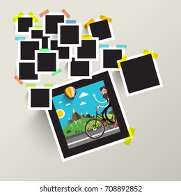 Photo Frames with Man on Bike Picture. Vector.